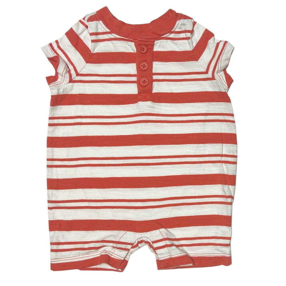Hanna Andersson Short Sleeve Romper Size 0-3 Months Red White Stripe Slub Cotton